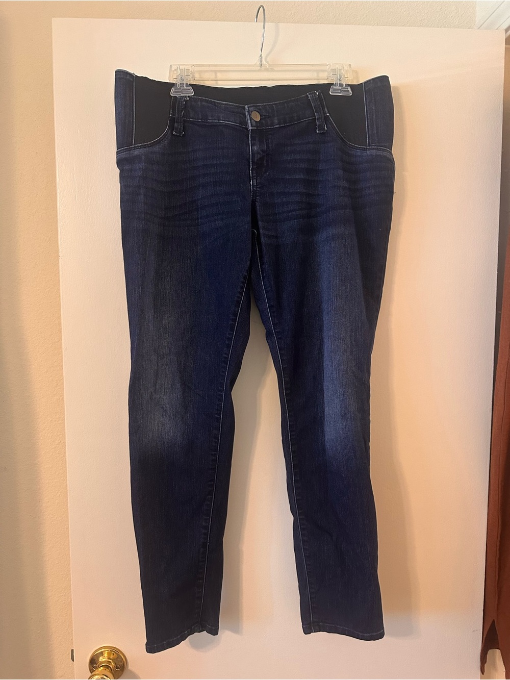 Dark Blue Maternity Skinny Jeans with Side Panels
